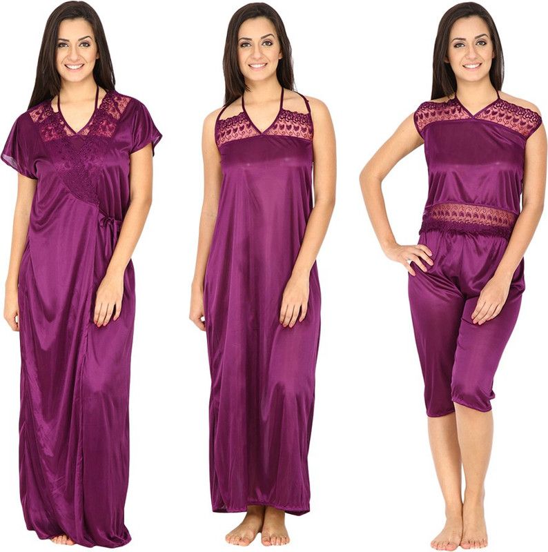 Pack of 3 Women Nighty Set  (Purple)
