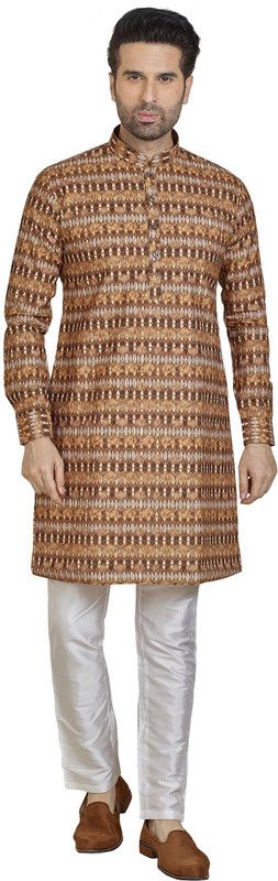 Men Printed Pure Cotton Straight Kurta  (Gold)