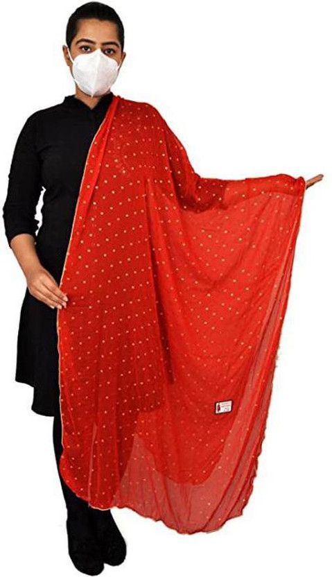 Chiffon Printed Maroon Women Dupatta