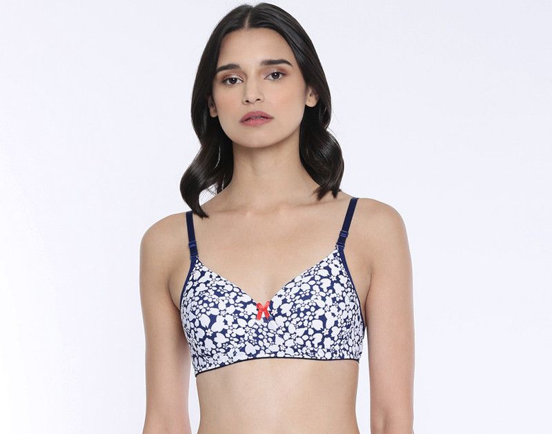 Women T-Shirt Lightly Padded Bra  (White, Blue)