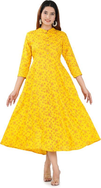 Women Printed Liva Flared Kurta  (Blue)