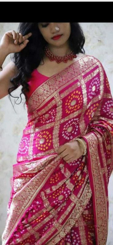 Bandhani Art Silk Saree  (Pink)