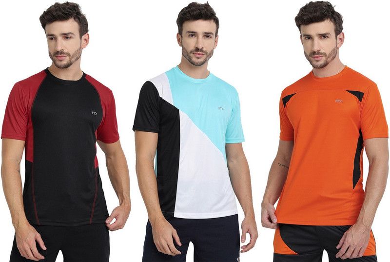 Pack of 3 Men Colorblock Round Neck Polyester Multicolor T-Shirt