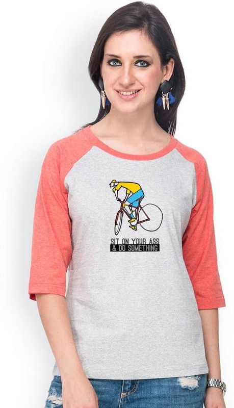 Casual Regular Sleeves Graphic Print Women Orange, Grey Top