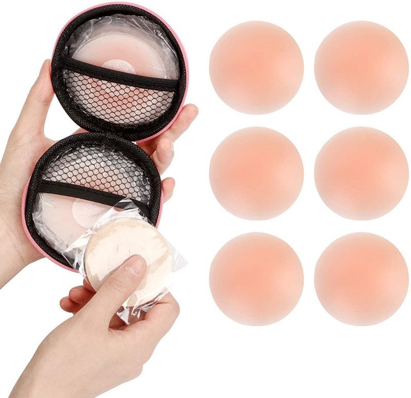 Wooger Silicone Adhesive Nipe covers for Women - (Beige Pack of 6) Silicone Peel and Stick Bra Petals  (Beige Pack of 6)