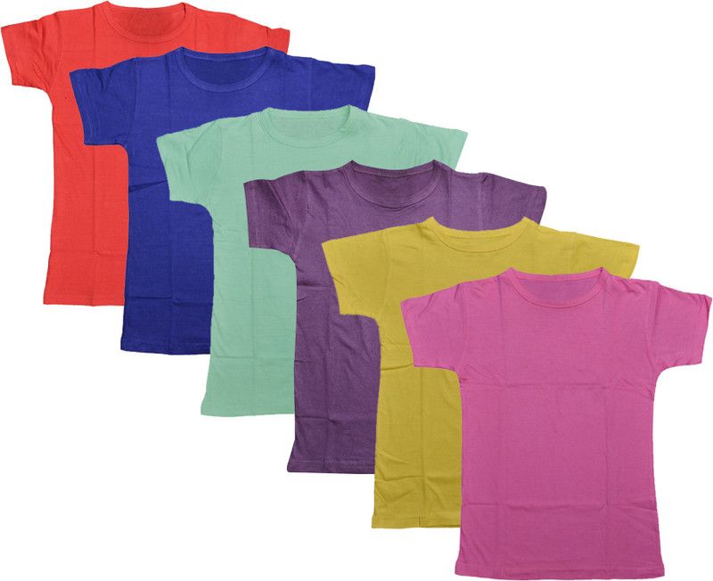 Boys Solid Polycotton T Shirt  (Multicolor, Pack of 6)