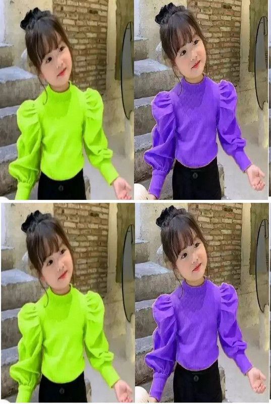 Girls Party Cotton Blend Full Sleeve Top  (Green, Pack of 4)