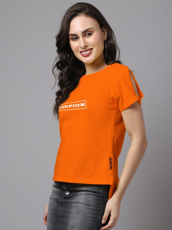 Casual Cutout Printed Women Orange Top