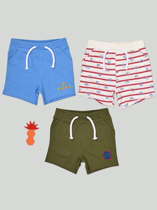 Short For Baby Boys Casual Striped Pure Cotton  (Multicolor, Pack of 3)