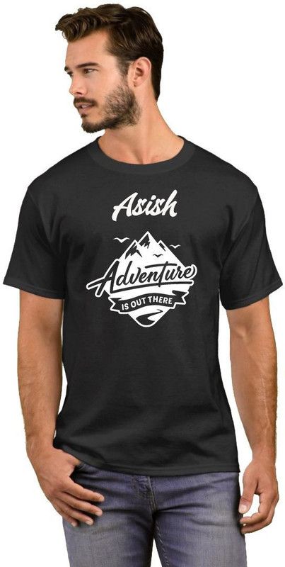Asish Adventure Is Out There Men Typography Round Neck Cotton Blend White, Black T-Shirt