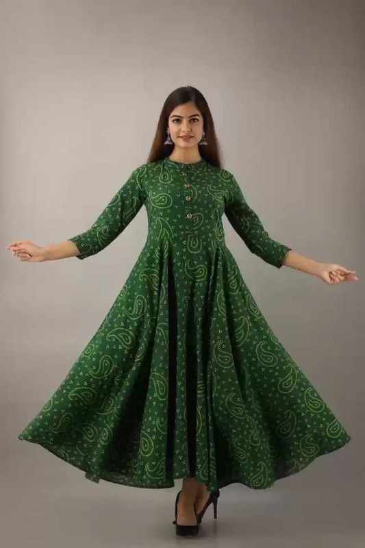 Paisley Rayon Blend Stitched Flared/A-line Gown  (Green)