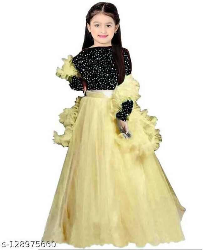 Girls Lehenga Choli Party Wear Self Design Lehenga, Choli and Dupatta Set  (Brown, Pack of 1)