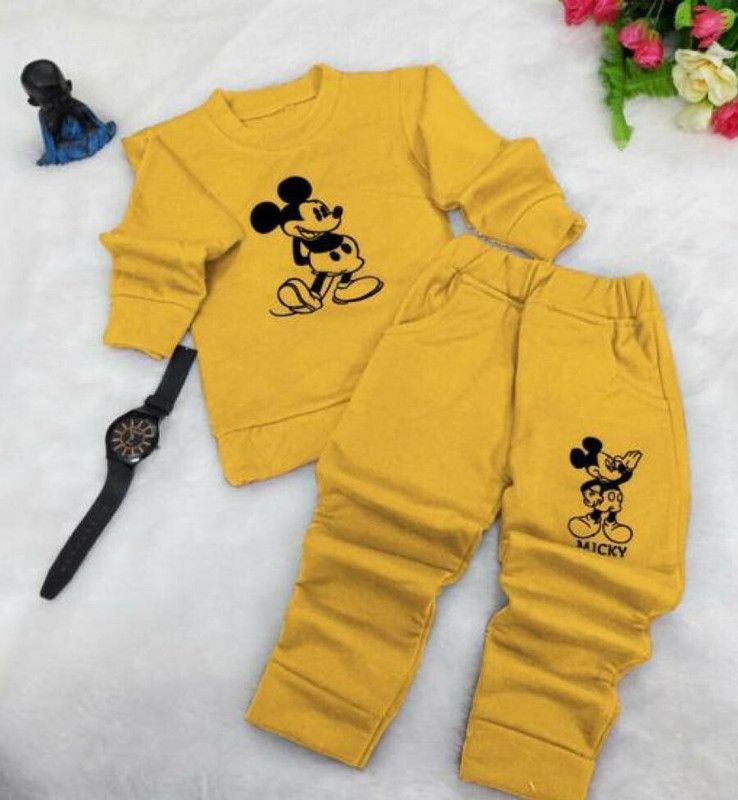 Baby Boys & Baby Girls Party(Festive) Sweatshirt Track Pants  (Yellow)