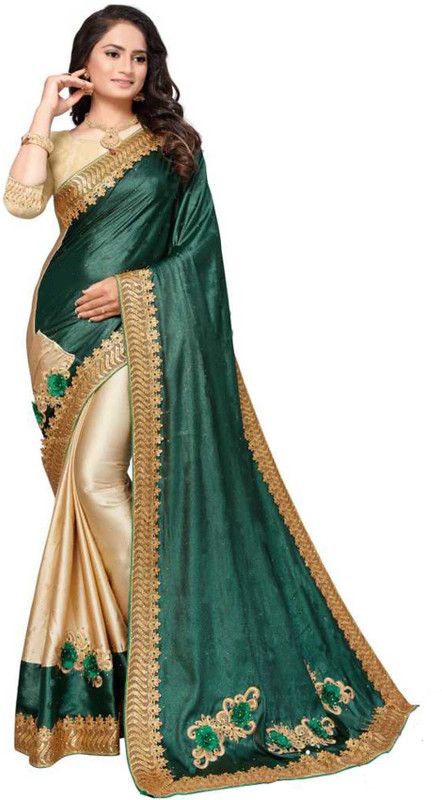 Embroidered Bollywood Silk Blend Saree  (Green, Cream)