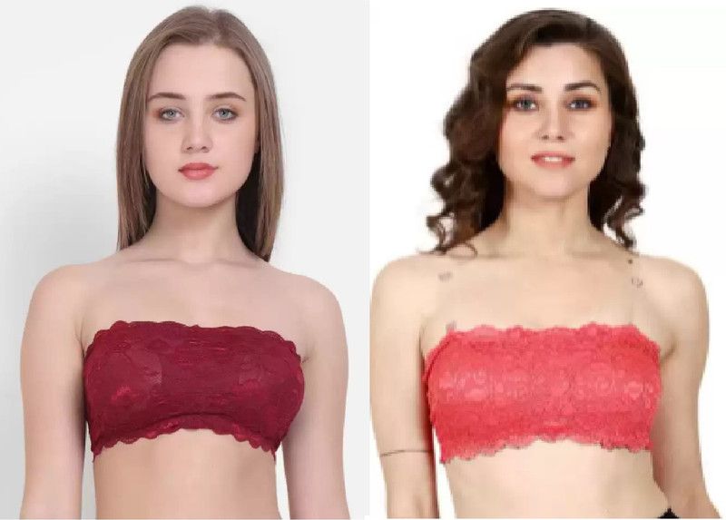 Pack of 2 Women Bandeau/Tube Lightly Padded Bra  (Maroon, Pink)