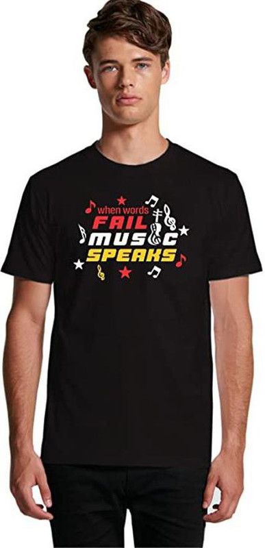 FAIL MUSIC HD55 100% Pure Cotton Half Sleeve Round Neck Tshirt for Men & Girl Men Printed Round Neck Cotton Blend Black T-Shirt