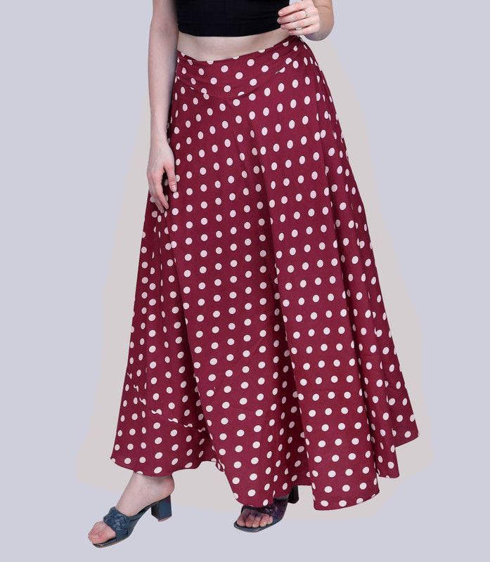 Women Polka Print Regular Maroon Skirt