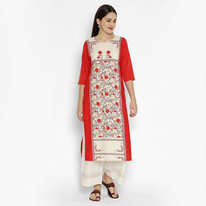 Women Abstract Kurta  (Red)