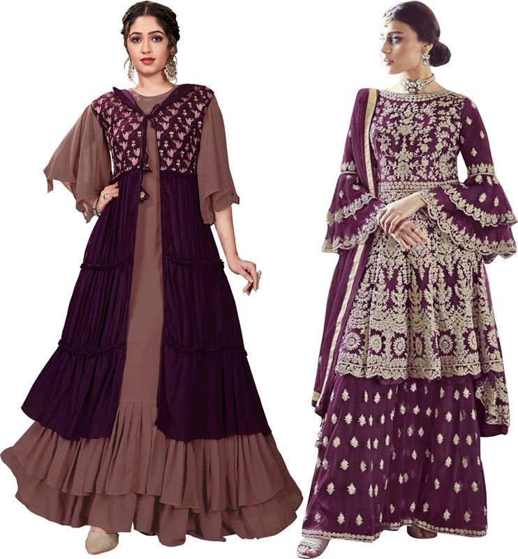 Semi Stitched Net/Lace Kurta & Palazzo Material Embroidered, Embellished