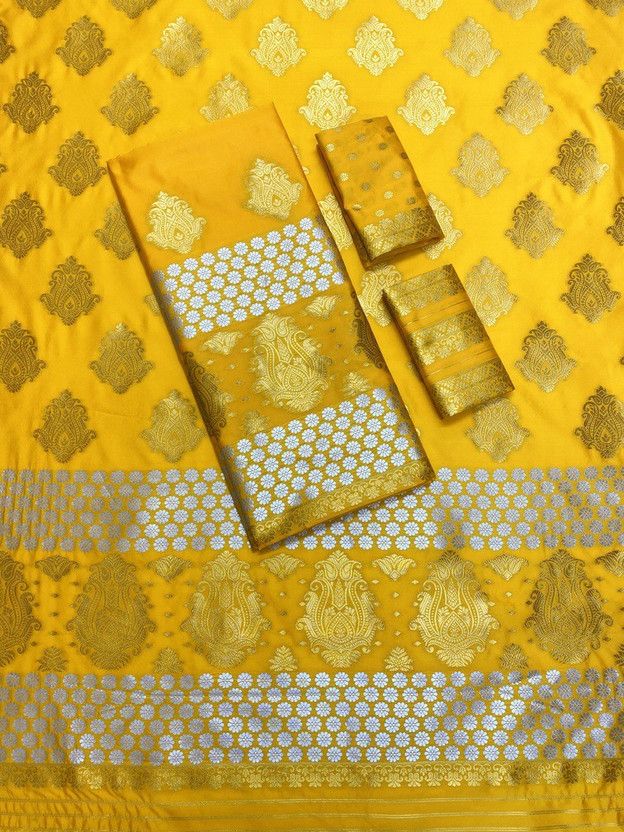 Woven Mekhela Chador Polyester Saree  (Yellow)