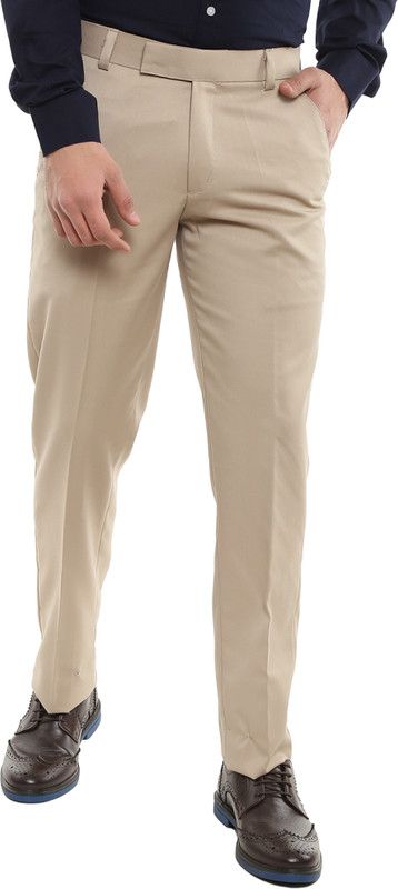 Men Regular Fit Brown, Brown Pure Cotton Trousers