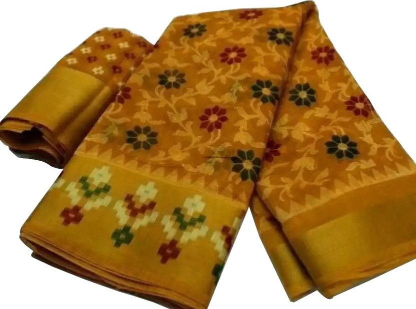 Printed Bollywood Cotton Silk Saree  (Mustard)