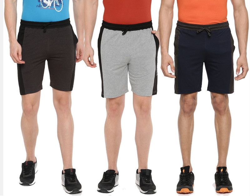 Pack of 3 Color Block Men Grey, Blue, Multicolor Basic Shorts