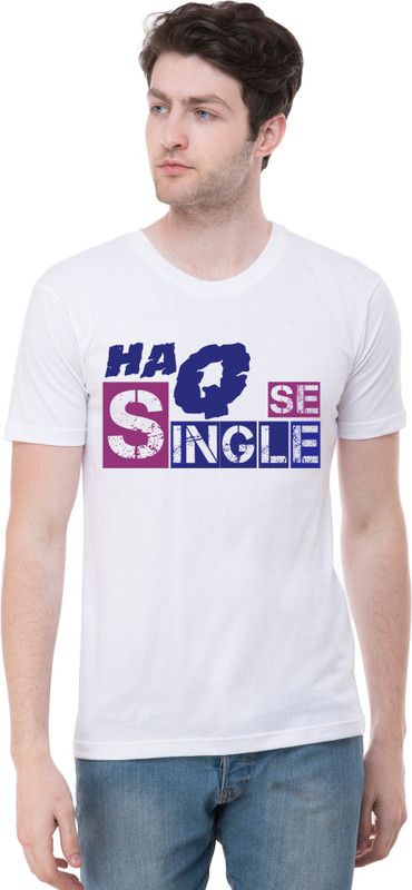 KPmt_66 Men Printed Round Neck Polyester White T-Shirt