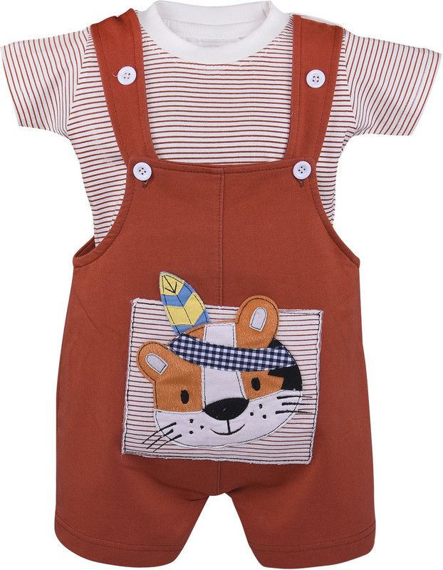 Dungaree For Baby Boys Casual Striped Polycotton  (Brown, Pack of 1)