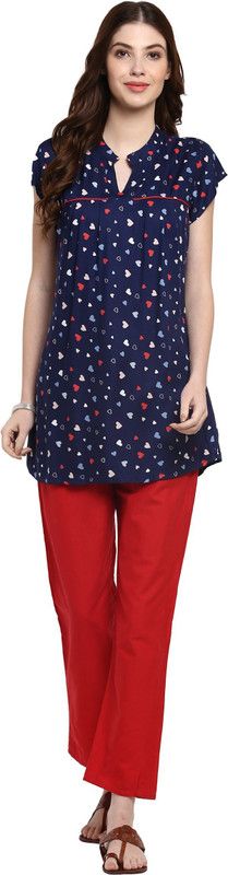 Women Printed Viscose Rayon Asymmetric Kurta  (Blue)