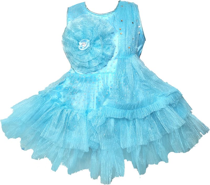 Baby Girls Midi/Knee Length Festive/Wedding Dress  (Light Blue, Sleeveless)