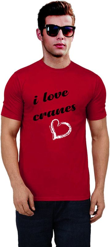 Tshirts on I Love Cranes Men Graphic Print Round Neck Cotton Blend Red T-Shirt