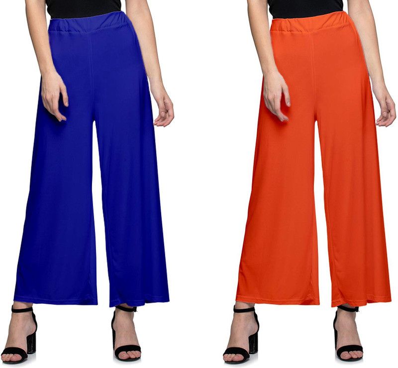 Pack of 2 Women Regular Fit Red, Blue Polycotton Trousers