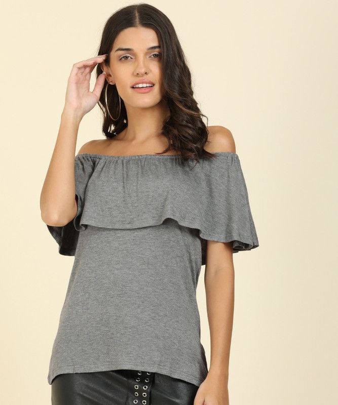Casual Cape Sleeves Self Design Women Grey Top
