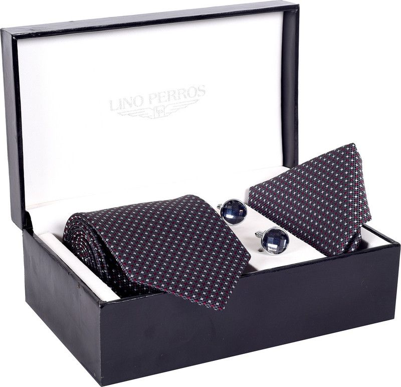 LINO PERROS Silk Tie & Cufflink  (Grey)