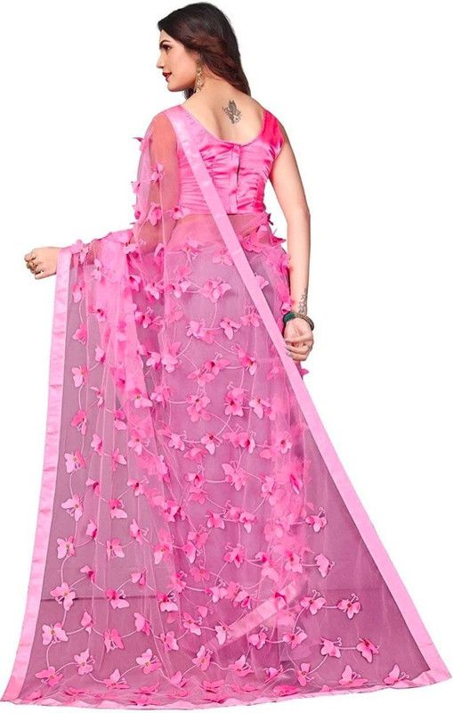 Embroidered Bollywood Nylon Saree  (Pink)