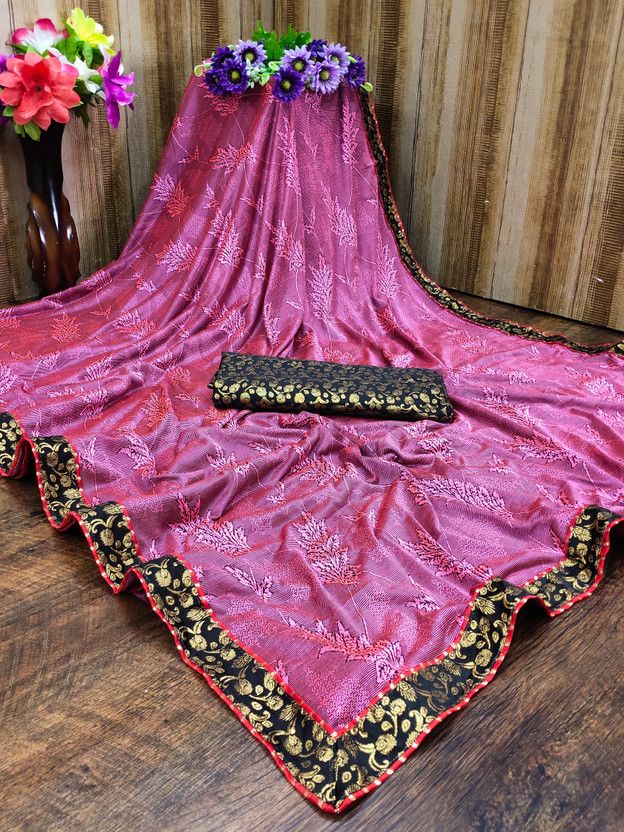 Paisley Bollywood Lycra Blend Saree  (Pink)