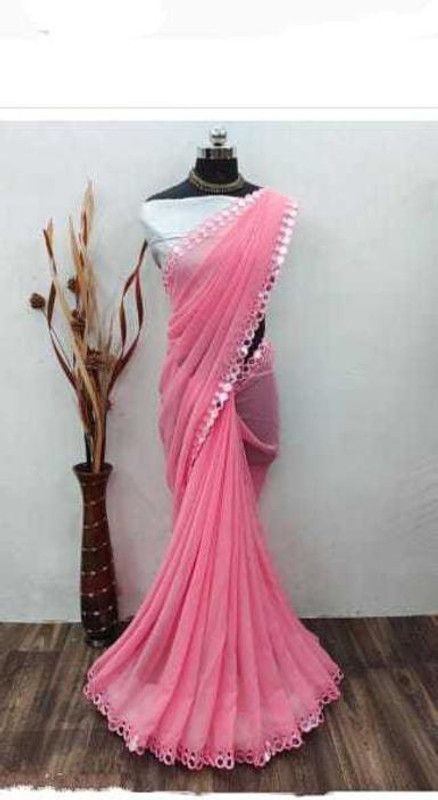 Embellished Banarasi Georgette Saree  (Pink)