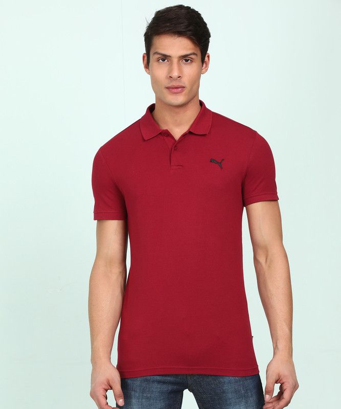 Essentials Pique Polo Men Solid Polo Neck Cotton Blend Maroon T-Shirt