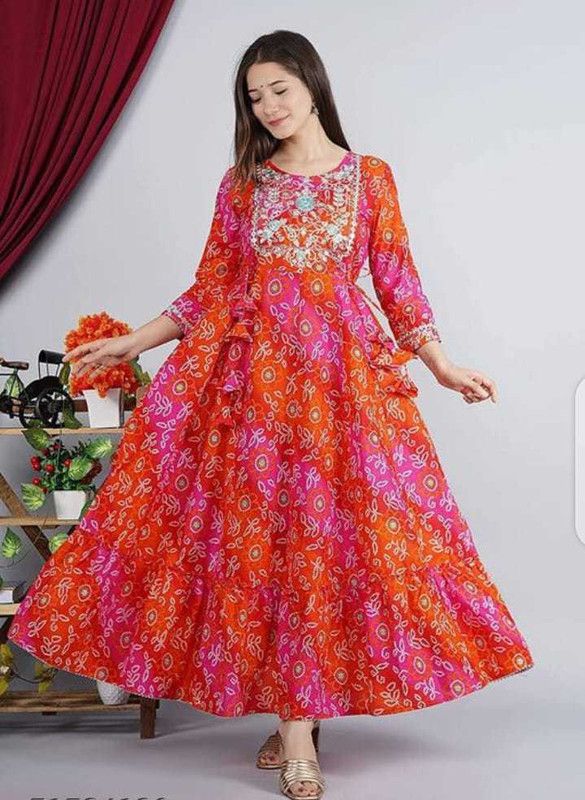 Women Solid Cotton Rayon Anarkali Kurta  (Multicolor)