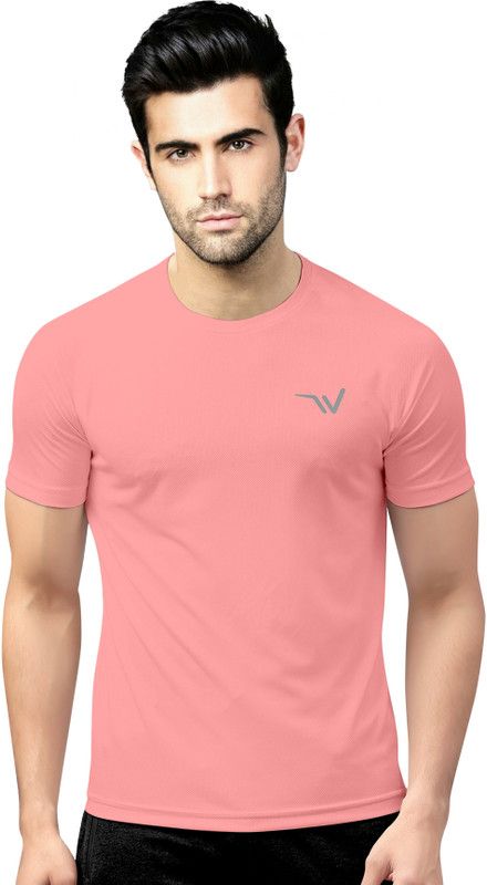 Men Sporty Round Neck Cotton Blend Pink T-Shirt