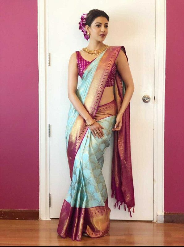 Woven Kanjivaram Pure Silk Saree  (Light Blue)