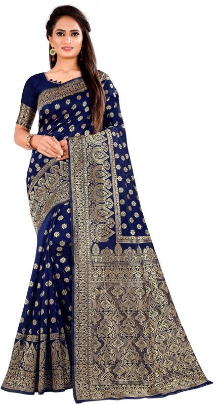 Solid/Plain Banarasi Jacquard Saree  (Multicolor)