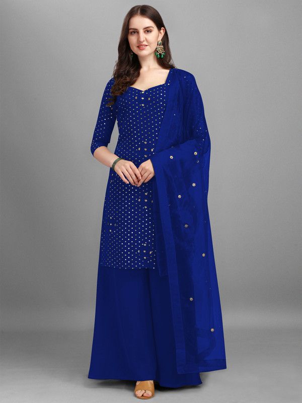Semi Stitched Georgette Salwar Suit Material Embroidered