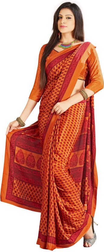 Printed Bollywood Crepe Saree  (Brown)