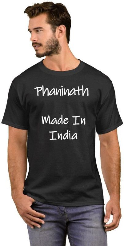 Phaninath Made In India Men Typography Round Neck Cotton Blend White, Black T-Shirt