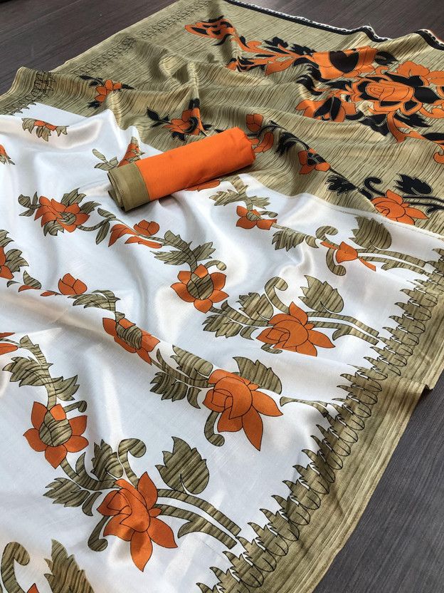 Printed Bollywood Art Silk Saree  (Orange)