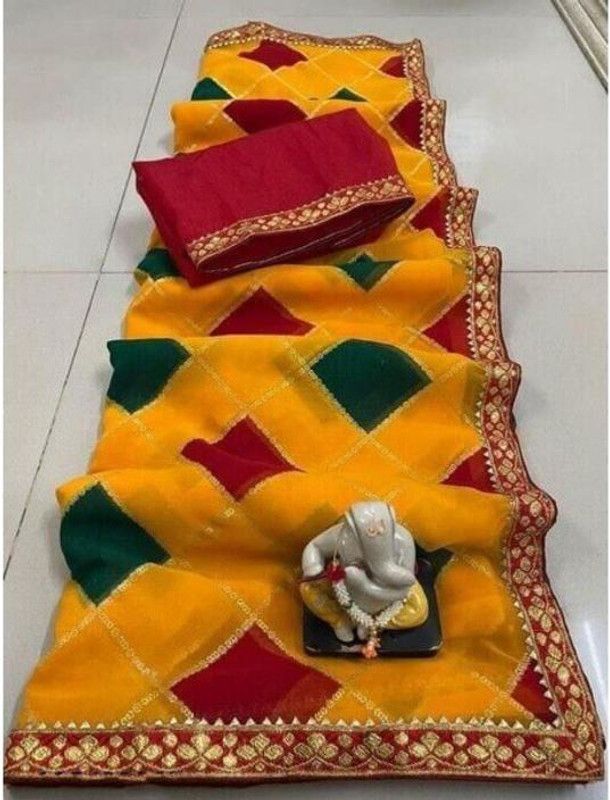 Printed Bollywood Georgette, Silk Blend Saree  (Yellow)