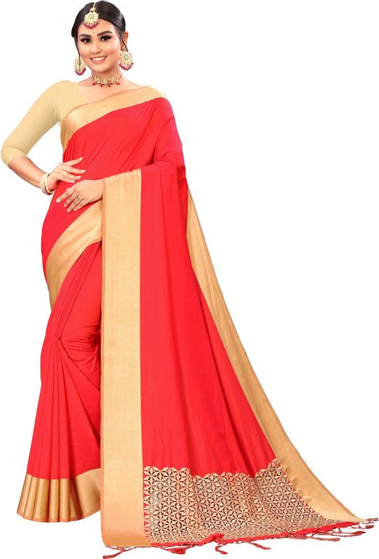 Woven Bollywood Satin Saree  (Red)