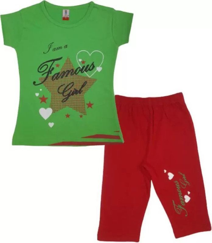 kids style Girls Casual T-shirt Capri  (Green)